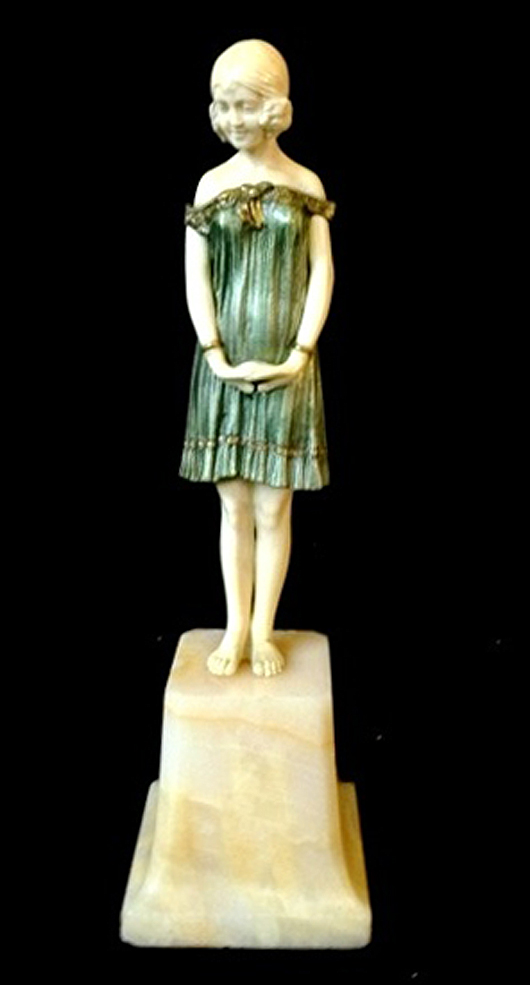 Chiparus silvered bronze and ivory figure titled 'Innocence.' Est. $12,000-$15,000. Ravenswick image.